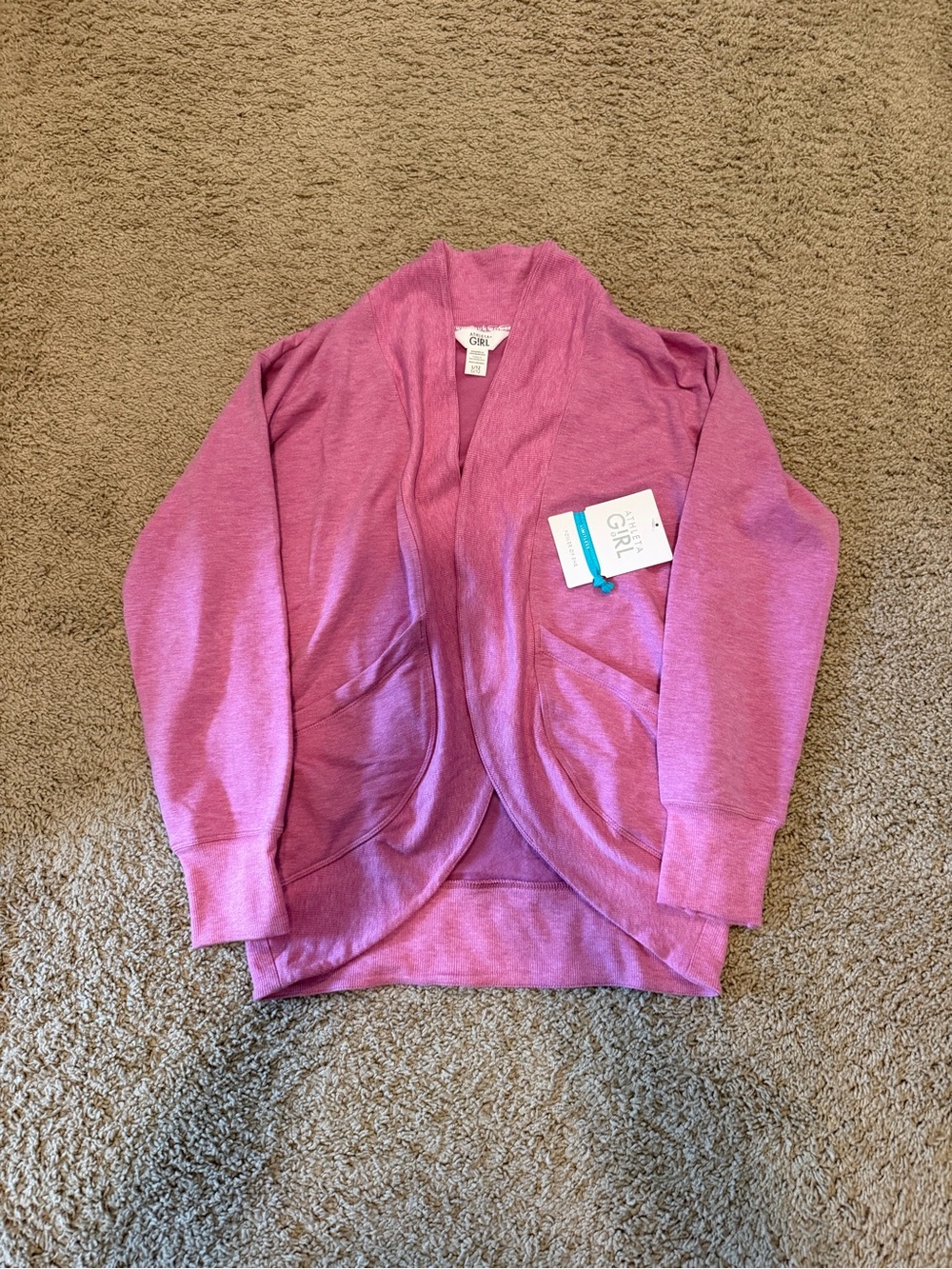 Athleta Heathered Pink Open-Front Pocket Cardigan